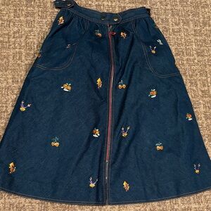Embroidered A-Line Denim Skirt 1970s Little House Vibes